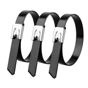 CHINEE Industrial grade 9*200mm Black PVC Coated 304 Stainless Steel Cable Tie High tensile Self locking ROHS CE ISO9001 Certified