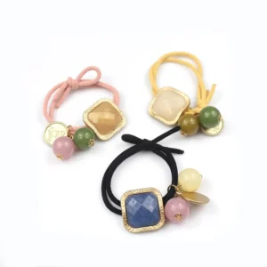 CHINEE Lady Fashion Geometric Hair Rope Simple square Beads Hair Tie Retro Double Knot Women Hair Accessories