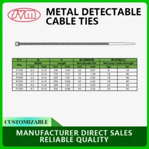 CHINEE Metal Detectable Nylon Cable Ties Blue Fire Retardant UL94 HB Heat Resistant 40 to 85 Degrees Food Customs Medical Use