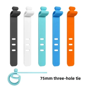 CHINEE Minimalist 75x10x1.5mm Three-Hole Silicone Gel Cable Winder & Tie Organizer for Data and Earphone Cables (Simplicity Style)