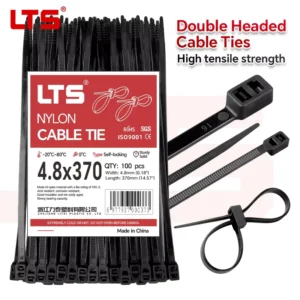CHINEE Multisized Double Headed Nylon Self Locking Cable Ties 4.8*370mm Black Heat Resistant Flame Retardant Automotive