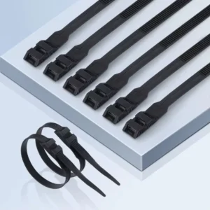 CHINEE Nylon Double-buckle Cable Ties 9*360mm 100pcs Self-Locking Black UV Protection for 94V-2 Fire Rated CE ROHS Certified