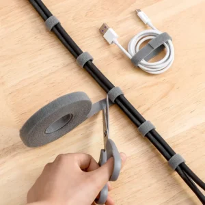 CHINEE Polyester Fabric Ultra Thin Elastic Double Sided Hook and Loop Tape Roll Self Locking Wire Hook and Loop Velcroes Cable Tie