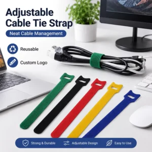 CHINEE Portable Nylon Hook and Loop Cable Tie Custom Logo Electronic Cable Binding Belt Adjustable Nylon Hook and Loop Cable Tie Strap