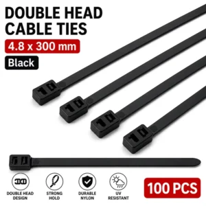 CHINEE Professional 4.8x300mm Double Head Cable Ties Dual-Loop Routing Zip Ties 50Lbs PA66 Bridge Locking Wire Ties