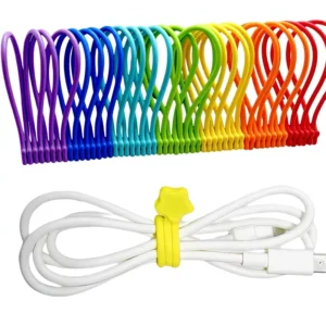 CHINEE Reusable Silicone Magnetic Twist Cable Ties Strong & UV Resistant Black for Bundling USB Cords and Fridge Organization