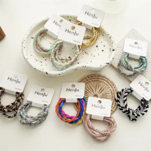 CHINEE Santai New Arrival Candy Colored Cable Knit Simplicity Lotus Root Knot Rope Cute High Elastic Durable Nylon Hair Tie Band for
