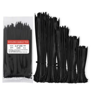 CHINEE Self-Locking Nylon 66 Cable Ties 3x200mm Black and White Plastic Fasteners 100mm Length