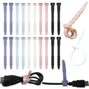 CHINEE Silicone Cable Ties Colorful Cord Organizer Management Wrap Straps Reusable Silicone Zip Cable Ties