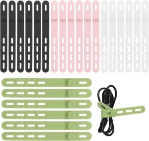 CHINEE Silicone Cable Ties Reusable Washable with Locking Buckle Design Adjustable Fastening Cable Straps Elasticity Cord Organizer