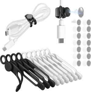 CHINEE Silicone Magnetic Cable Ties Clip Wire Ties Management with Lock Buckle Elastic Adjustable Charger Cable Strap Tie