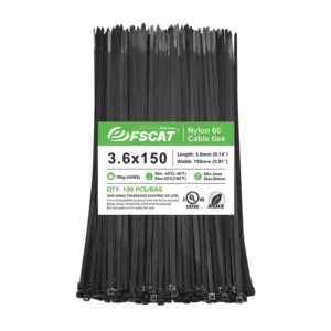 CHINEE Strong Plastic UV Resistant Self Locking Zip Ties Black 3.6x150mm 40LBS Nylon 66 Cable Ties for Outdoor Wire Management