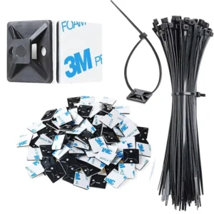 CHINEE Strong Self Adhesive Nylon Black Zip Tie Mounts 100pcs 8″ UV Protection Outdoor Cable Management Fasteners