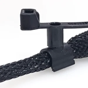 CHINEE T50SVC4S Black Self-locking UV-protected Nylon 66 Cable Tie with 360° Twistable Pipe/Tube Holder for Bundling 2-35mm Items.