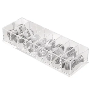 CHINEE Transparent Organizer Box for Storing Phone Chargers and Cables with Compartments for Coiling Power Cords Desktop Storage Box