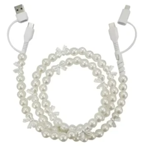 CHINEE Type-C USB Phone Charging Cable with White Pearl Bow Beads for Computer Use