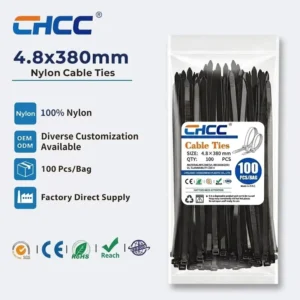 CHINEE UV Resistant 4.8*380mm PA6 Self Locking Nylon Cable Ties Black White for Automotive Electrical Wire Cable Management