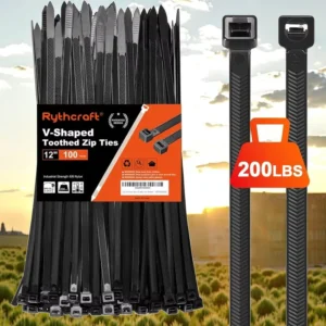 CHINEE V Shape Double Sided Tooth Cable Ties 7.6x300mm 200lbs Tensile Strength UV 120℃ Heat Resistance for Industrial Outdoor Use