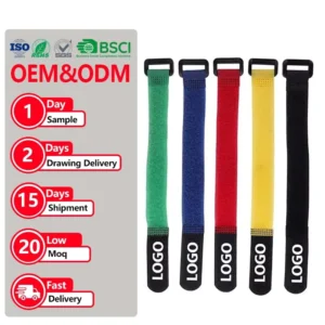 CHINEE Wholesales Plastic Metal Hook and Loop Buckle Strap Eco Friendly Cable Tie Leather Self adhesive Strap with Clear Printed Logo