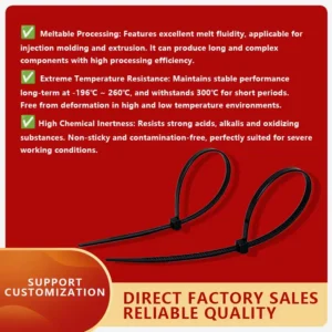 CHINEE Wide Temperature Range 200~260℃ PFA PTFE Cable Tie for Precision Molding & High Low Temp Resistance