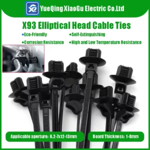 CHINEE X93 Self Locking Push Mount Cable Ties 4.6x220mm Nylon 66 for Oval Hole Applicable Hole Diameter 6.2 7mm Plate Thickness 1 8mm