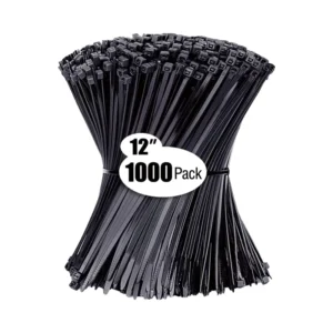 CHINEE Zip Ties 12 Inch 50lbs Tensile Strength 1000 Pack UV Resistant Nylon Cable Ties for Indoor Outdoor Use 2.5mm Width