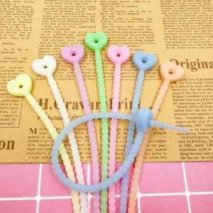 CHINEE taodao Cartoon Fluorescent Heart Shaped Silicone Cable Ties DIY Jewelry Accessories Natural Korean Version Cute Rope
